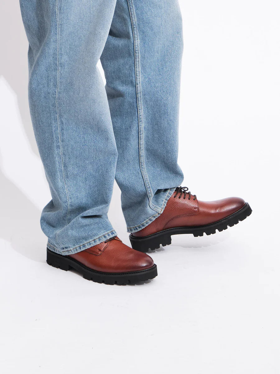 Lightweight Derby Shoe | Cognac Grained Leather