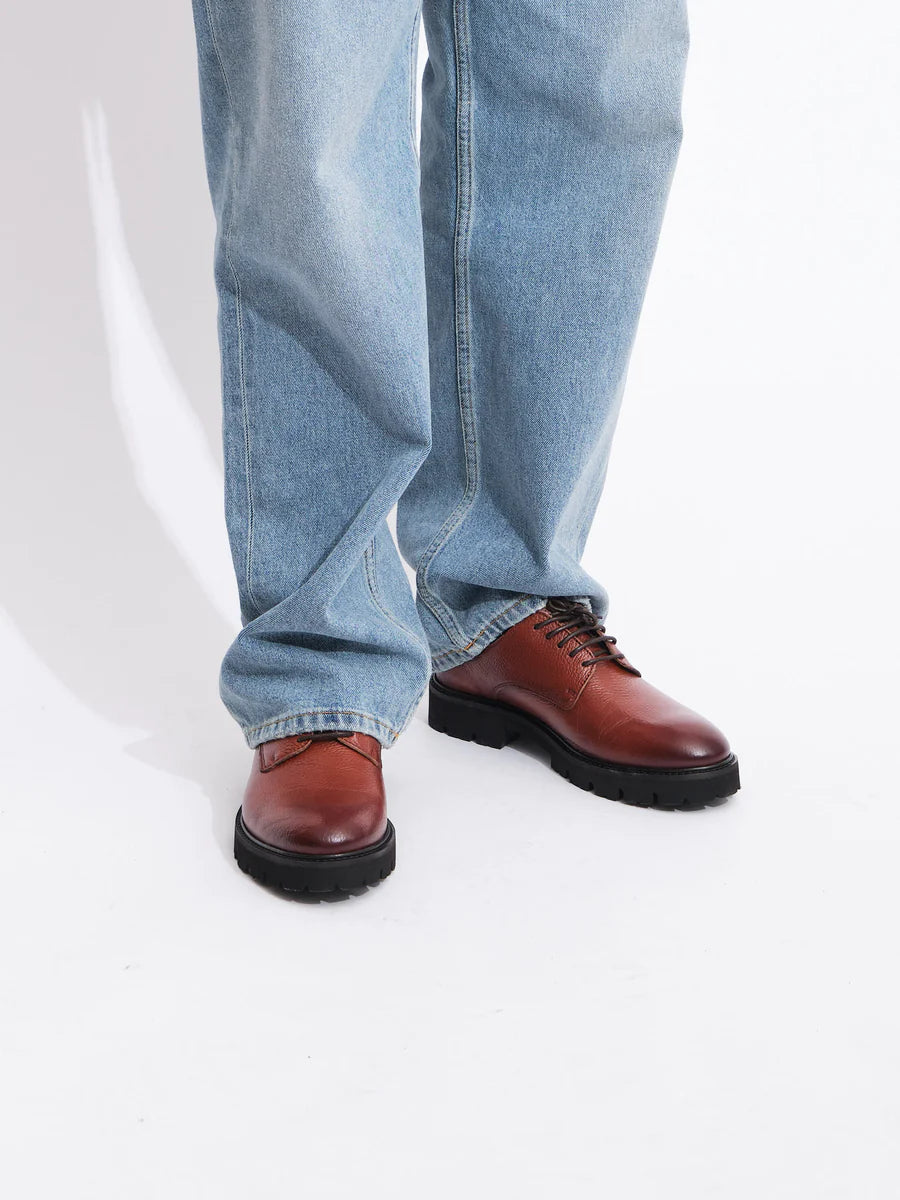 Lightweight Derby Shoe | Cognac Grained Leather