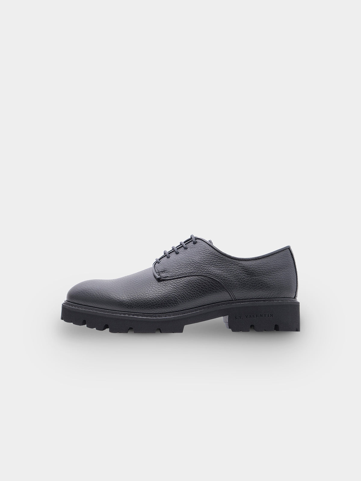 Leichter Derby-Schuh | Schwarzes genarbtes Leder