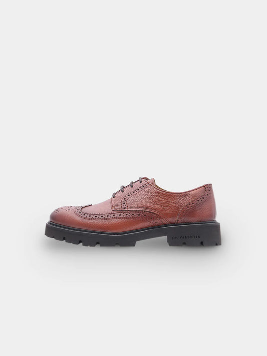 Leichter Brogue-Derby-Schuh | Cognacfarbenes genarbtes Leder