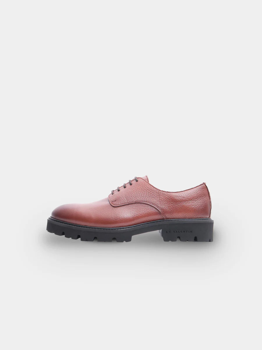 Leichter Derby-Schuh | Cognacfarbenes genarbtes Leder