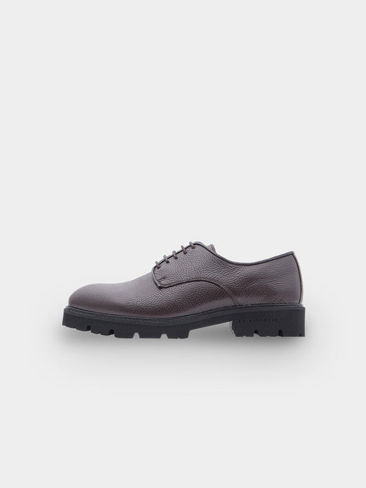 Leichter Derby-Schuh | Braunes genarbtes Leder